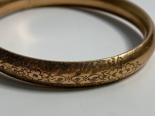 Atq Victorian Gold Filled AAG 1/10 Hinged Floral Bangle Bracelet Beautiful 7" - Picture 4 of 8