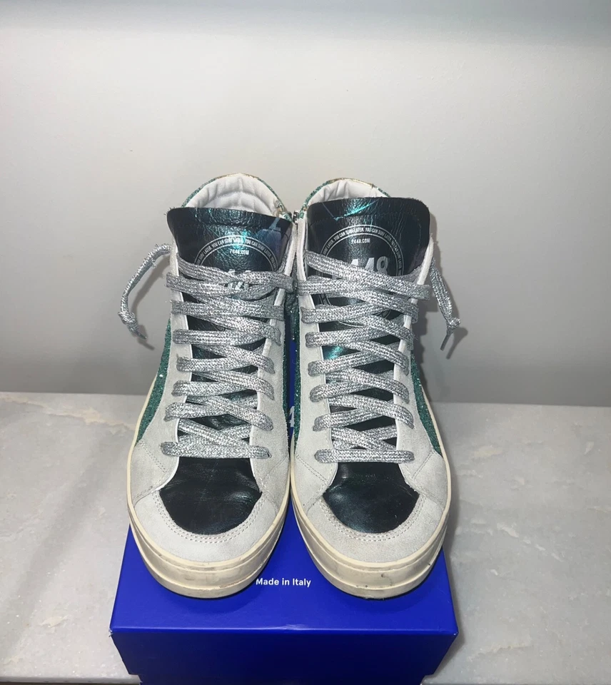 P448 Skate Panter Zapatillas Altas Brillo Verde Azulado Dorado Metálico 40 Foto 2 de 4