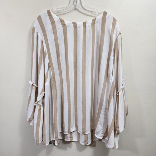Maurices khaki stripe 3/4 flutter sleeve lightweight blouse woman's size 2X - Picture 2 of 10