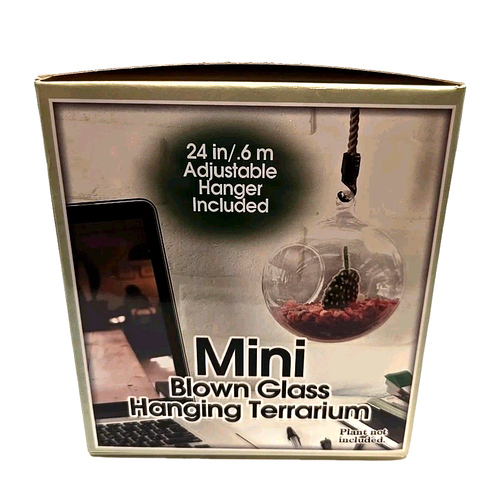 NIB Mini Blown Glass Hanging Terrarium 4" With Hanger Home Decor Indoor Plants - Picture 5 of 9