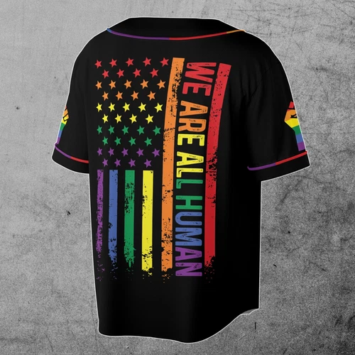 We Are Human Rainbow Pride Month LGBT Team Unisex Baseball Jersey