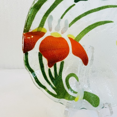 SYDENSTICKER Fused Art Glass Bowl IRIS FLOWERS Made Cape Code MA - Picture 3 of 5