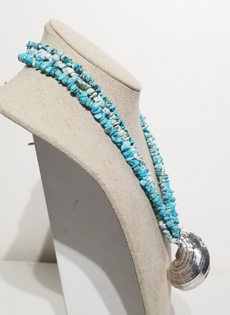 Statement Multi Strand Turquoise Chip Sterling Si… - image 9