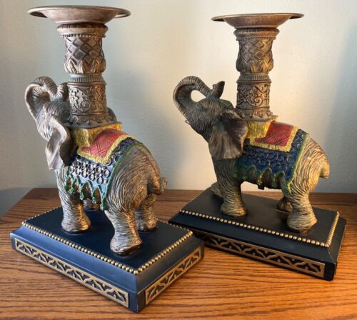 ¡PAR DE CANDELABROS ELEFANTE VINTAGE CON BAÚLES! ~ ¡Grande, pesado y hermoso! - Imagen 3 de 12