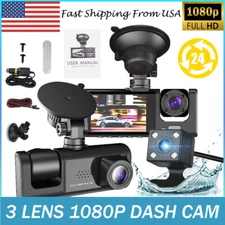 Dash Cam Car HD 1080P Front/Rear/Inside Dual Lens Video Recorder Camera G-Sensor