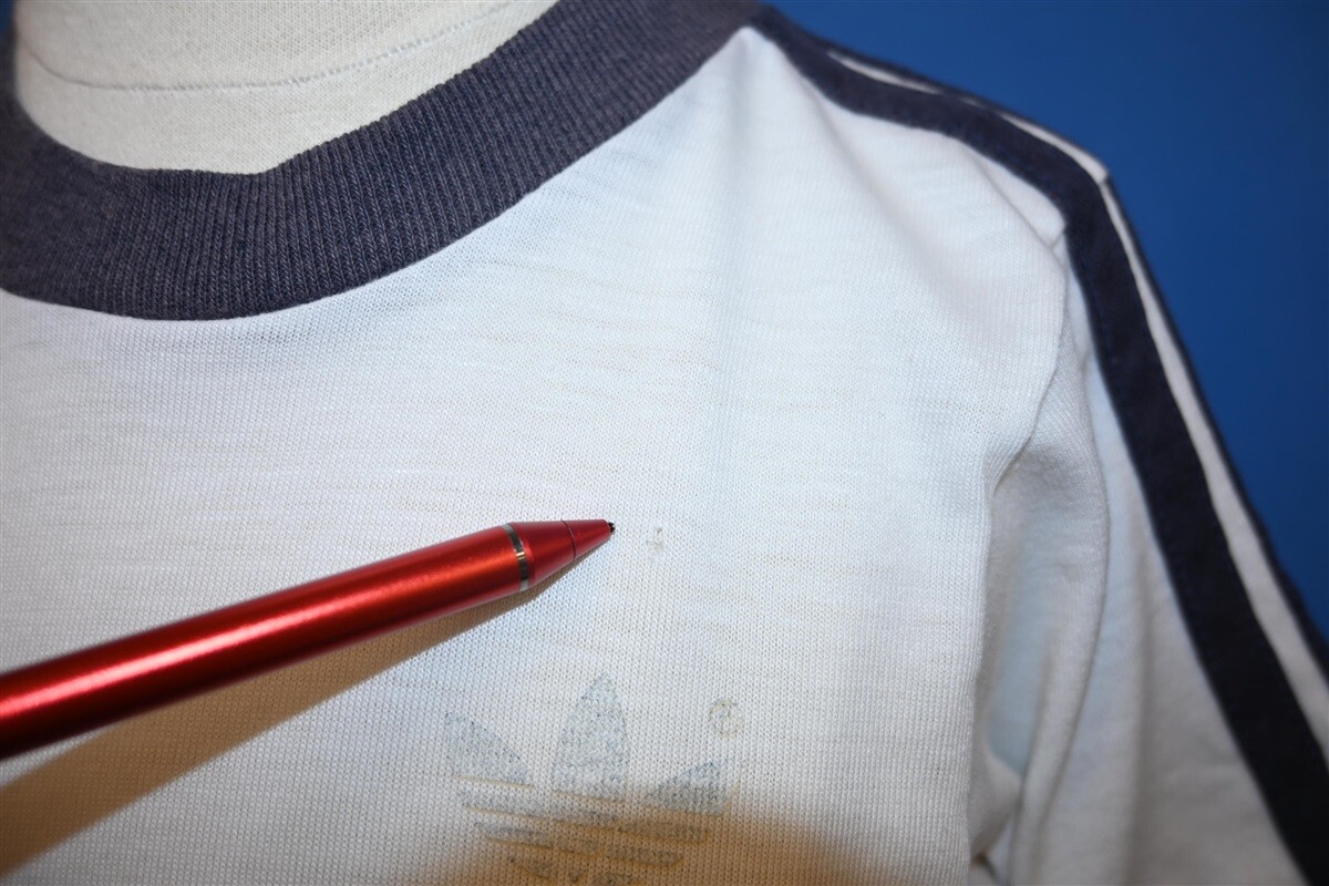 80s adidas☆万国旗☆USA製☆フェード☆茄子紺☆boro sweat vtg 80s ADIDAS TREFOIL LOGO THREE STRIPE WHITE NAVY BLUE