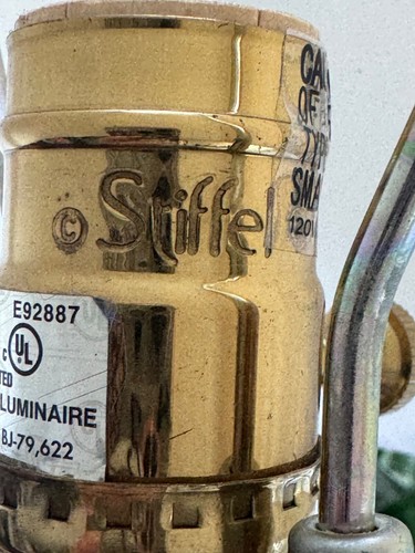 stiffel candlestick lamp vintage 1990 with Stiffel silk lampshade - Picture 12 of 15