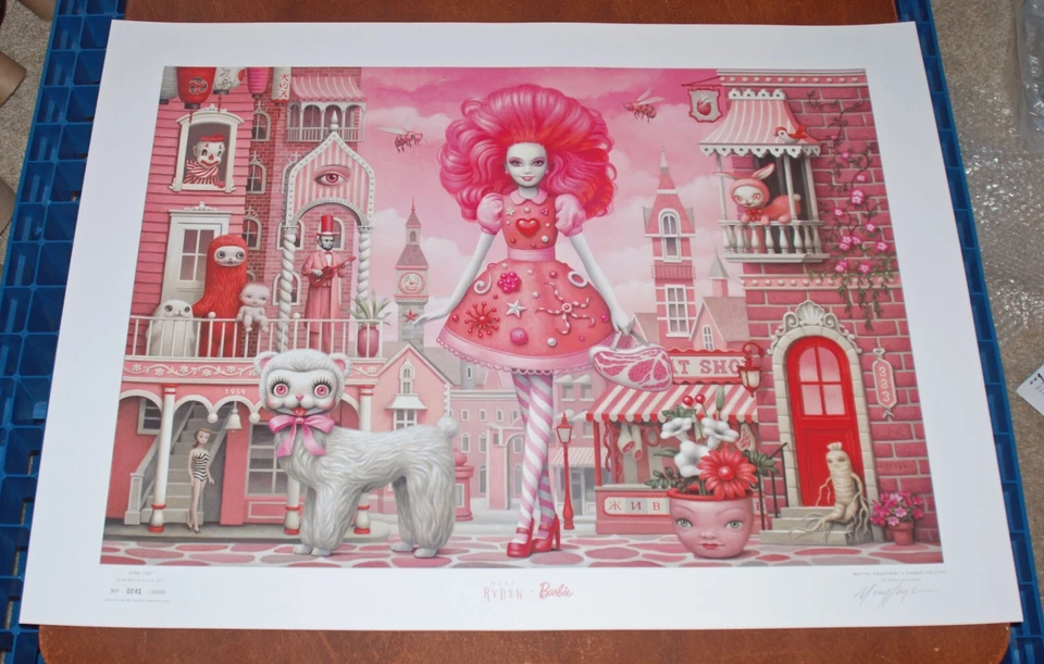 Póster de la película Barbie de Mattel con impresión artística de Mark Ryden litografía rosa pop S/# 1000 certificado de autenticidad Foto 4 de 4