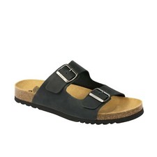 SCHOLL ciabatta uomo pelle GERRY 2 fibbie NERO plantare BioPrint fondo sughero