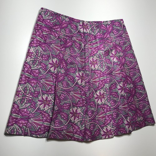 Banana Republic Skirt Size 8 Gray & Purple Paisley Floral Pleated Silk Elegant - Picture 10 of 14