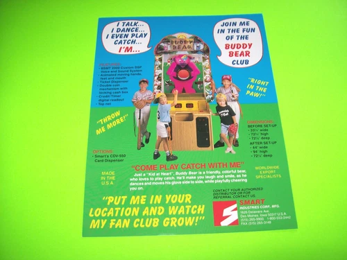 BUDDY BEAR ORIGINAL NOS BALL TOSS REDEMPTION ARCADE GAME MACHINE FLYER