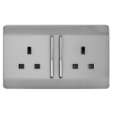 Plug Sockets 2 Gang 13 Amp Screwless Designer Decorative Modern Trendi Switch