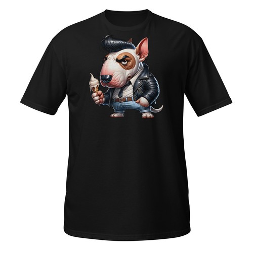 Rockabilly Bull Terrier T-Shirt | Cool Dog with Ice Cream | Retro Rebel Pup Tee - Picture 2 of 32