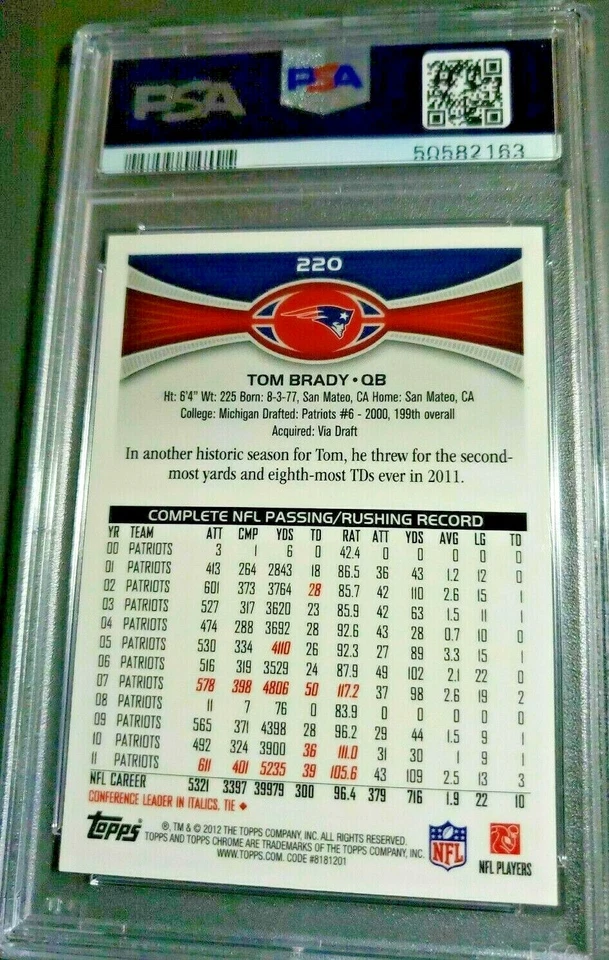  Bucs PSA 8 Tom Brady 2012 Topps Chrome #220 Patriots Foto 2 de 2