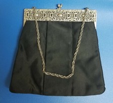 Vintage Walborg Silver Tone Metal with Black Shoulder Purse