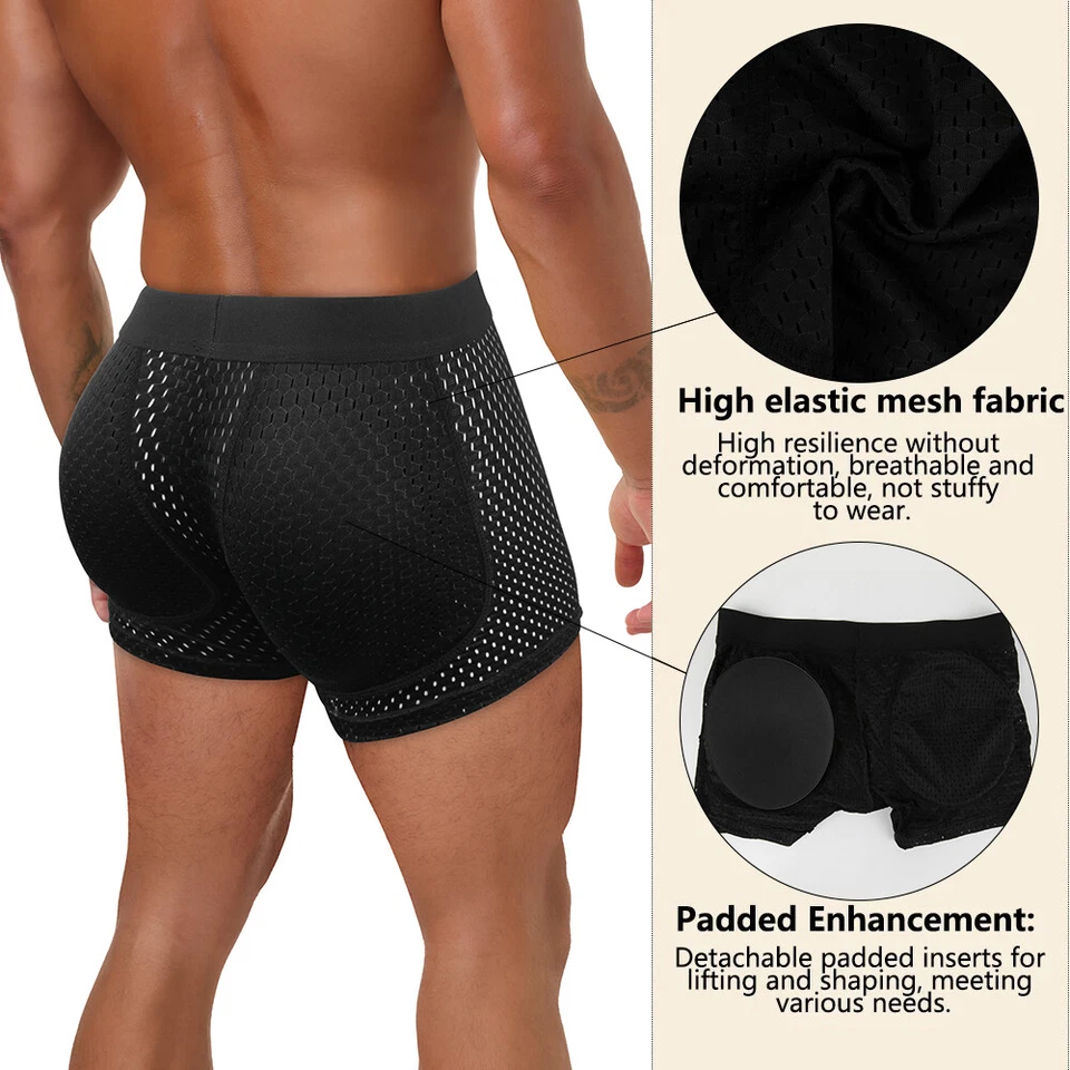 Calzoncillos boxer transpirables para levantamiento de glúteos ropa interior acolchada para hombre con almohadillas extraíbles  Foto 4 de 4