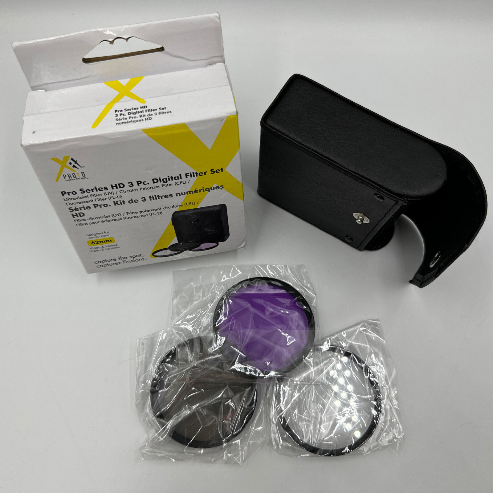 XIT Pro Series HD 3 Pc Digital Filter Set 62mm UV CPL FL-D With Case