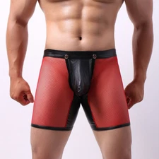 Men Fish Net Mesh Underwear Shorts Lingerie Boxer Splice Crotchless Boxer Shorts