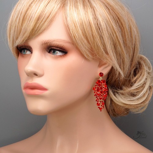 Pendientes colgantes araña gota cristal rojo brillante estrás chapado en oro 7117 - Imagen 2 de 4