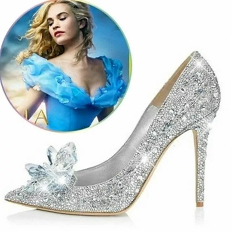 New Women's Cinderella Wedding Party Diamond Ladies' Pumps  Crystal Shoes Shoes