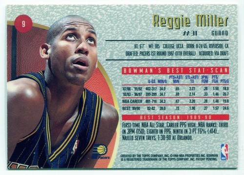 1998-99 Bowman's Best #9 Reggie Miller Indiana Pacers - Picture 2 of 2