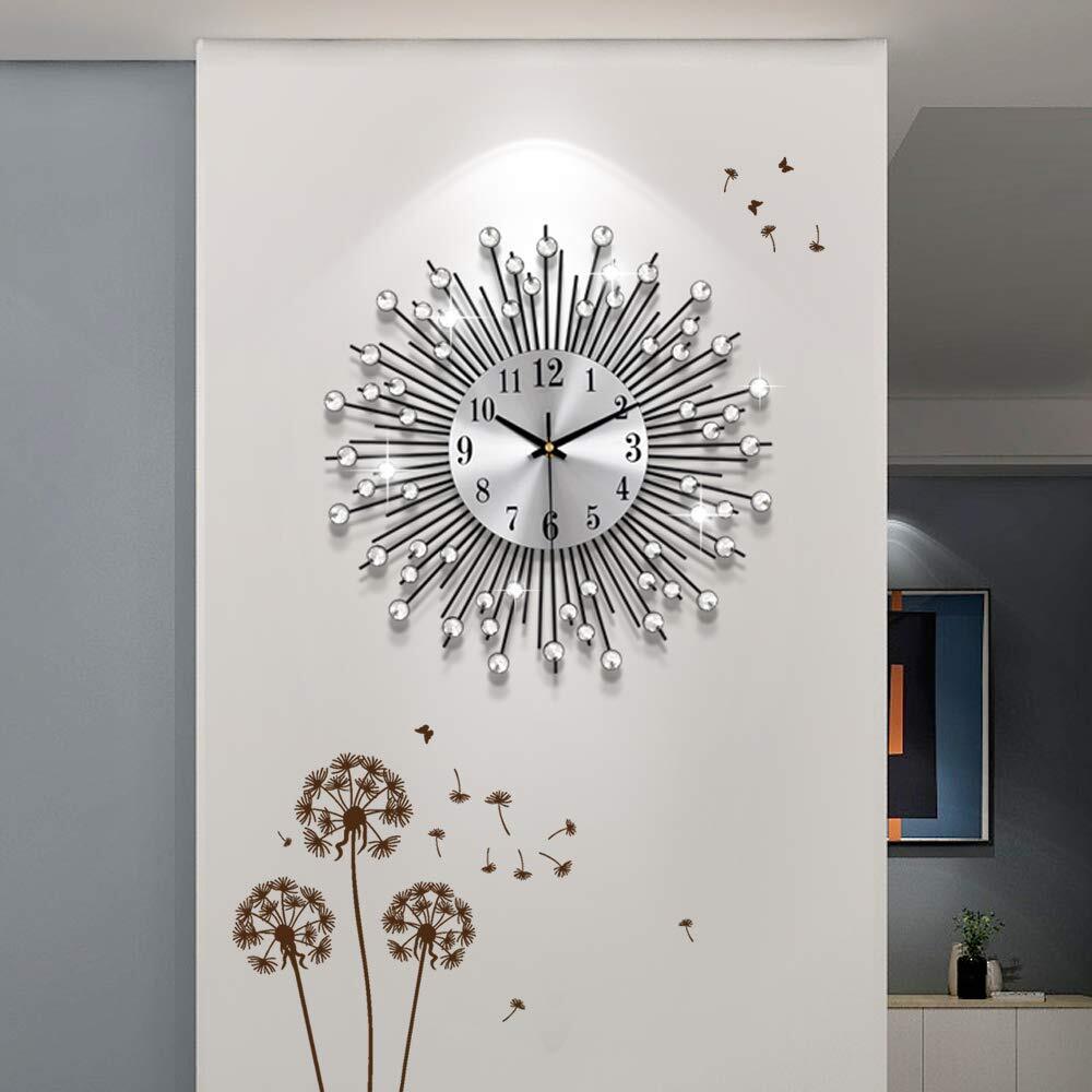 YIJIDECOR Large Wall Clocks for Living Room Decor,Crystal Round Metal Wall Clock