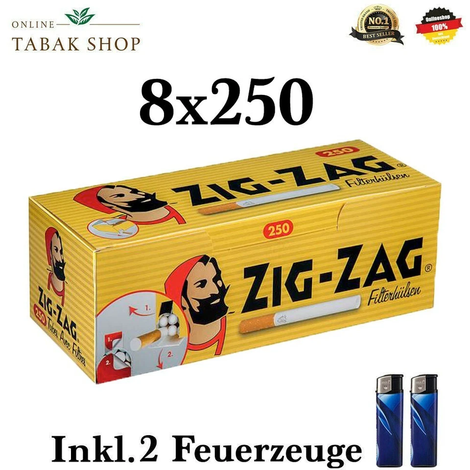 2000x ZIG ZAG Hülsen Filterhülsen Zigarettenhülsen (8x250)