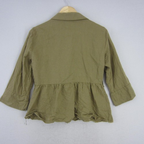 Zara Top Womens Small 10 Green Collar Ruffle Blouse Shirt Raw Hem Flared Flowy - Picture 5 of 13