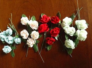 Vtg-Millinery-Flower-Rose-5pc-Lot-1-1-8-034-Cotton-Pick-Red-White-Blue-or-Pink-UA