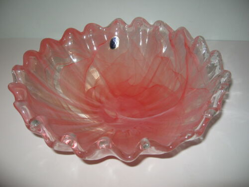 Große italienische Lavorazione Arte Murano Schale rosa irisierend manipuliert Schale 11,5" - Bild 3 von 9