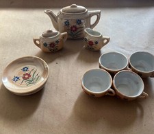 Miniature dollhouse tiny ceramic toy tea set 11 Pcs. Flower Pattern.