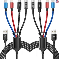 Multi Charging Cable(2Pack 4FT), 4 in 1 Charger Cable Nylon Braided Multiple