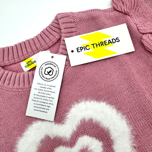 Epic Threads 4T Toddler Girl Pink Sweater Fuzzy Heart Knit Jumper Warm Top NWT - Picture 7 of 13
