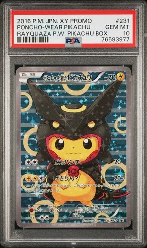 Pokemon Poncho-Wearing Pikachu Rayquaza Japanese Full Art Promo 231/XY-P PSA 10