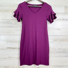 White House Black Market Plum Purple Ruffle Sleeve V Neck Shift Dress XXS