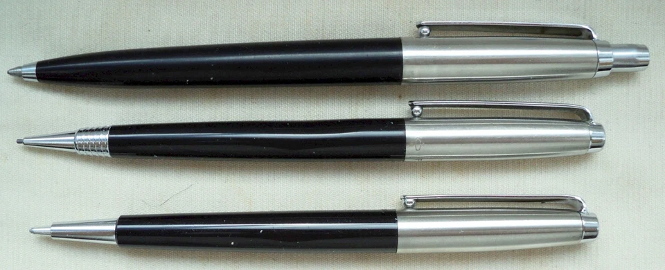 RARE 3 ITEM SET PARKER JOTTER in BLACK / CHROM!ca.1956!FINE BRASS WINDING - Bild 1 von 2