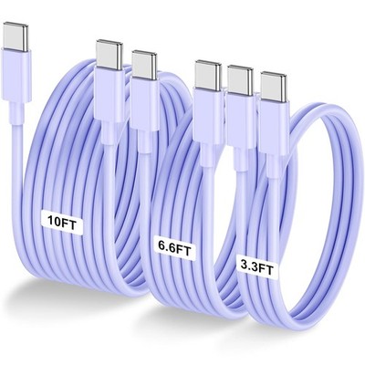 3-Pack 60W USB-C Fast Charger for iPhone 15 Pro Max, Galaxy S25 [3.3FT+6.6FT+10F