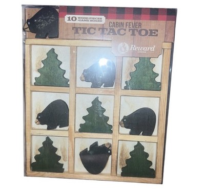 Reward Lodge Wooden Black Bear & Pine Tree Tic Tac Toe Game - Cabin Decor