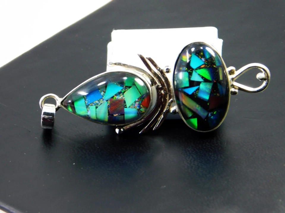 Ciondolo in argento 925 opale nero etiope naturale 46,50 ct certificato... - Immagine 3 di 4