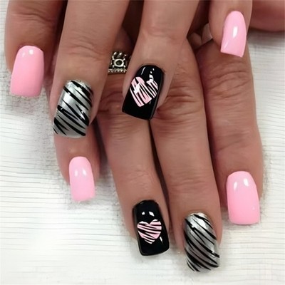 24Pcs Valentine Fake Nail Square Press on Nail False Nail Tips Artificial Nail