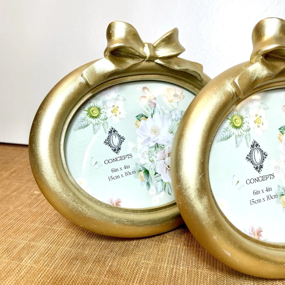椭圆形拉丝金色 6 英寸 x 4 英寸丝带蝴蝶结相框 Concepts 出品-全新 2 件装 — 第 2/4 张图片