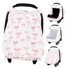 Car Seat Cover Baby Girls, Infant Car Seat Cover for Summer Use, Pink Bow