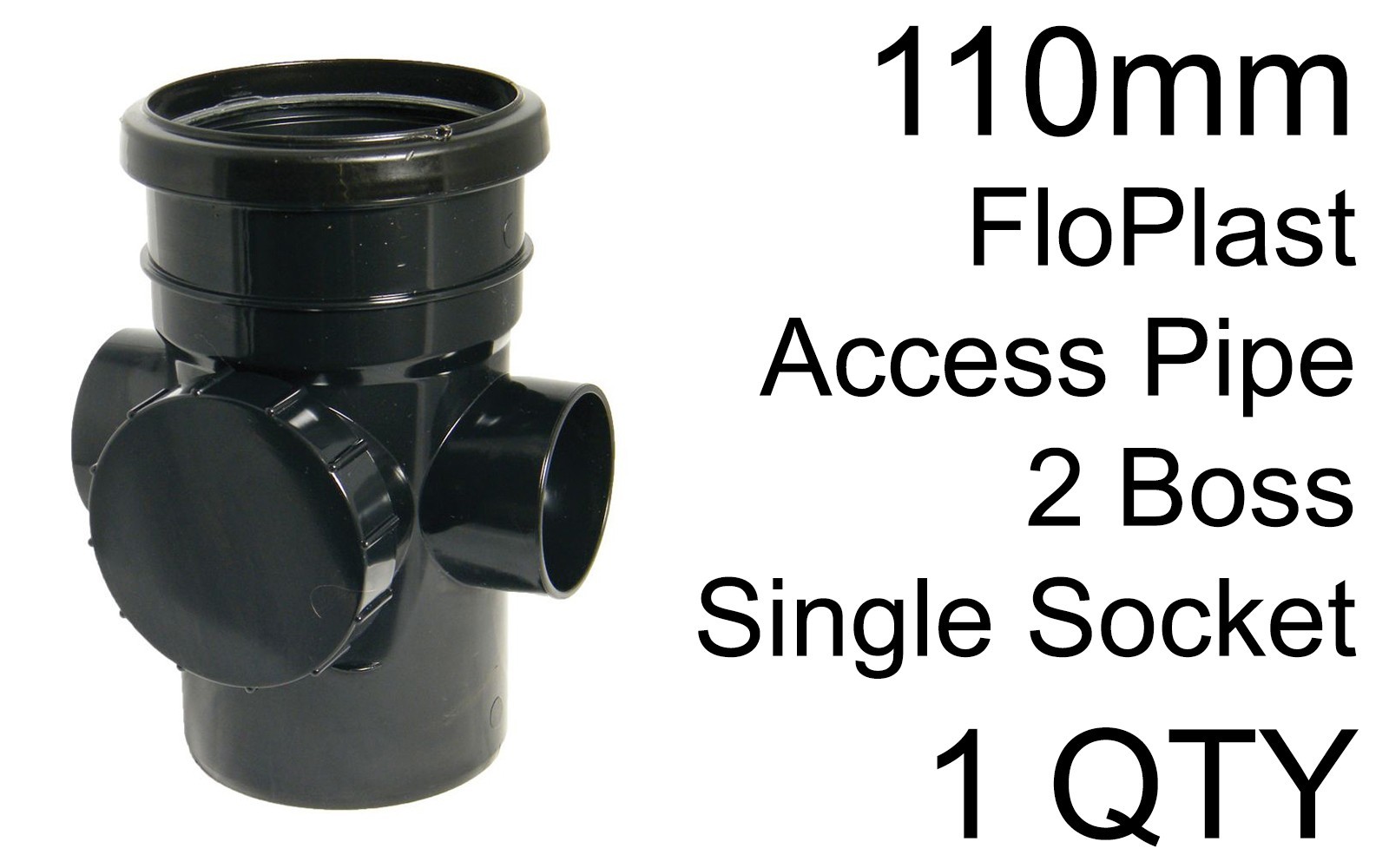 FloPlast SP274 110mm Access Pipe 2 Boss Black Push Fit Single Socket Soil Pipe
