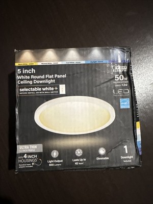 Feit Electric 7.2W LED Flush Mount 5in White Round Dimmable Flat Ceiling Panel