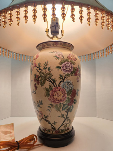 Vintage Chinoiserie Emaille Keramik Ingwerglas Vase Tischlampe Floral - Bild 8 von 10