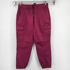 Polo Ralph Lauren Cargo Jogger Pants Womens Small Burgundy Drawstring Zip Ankle