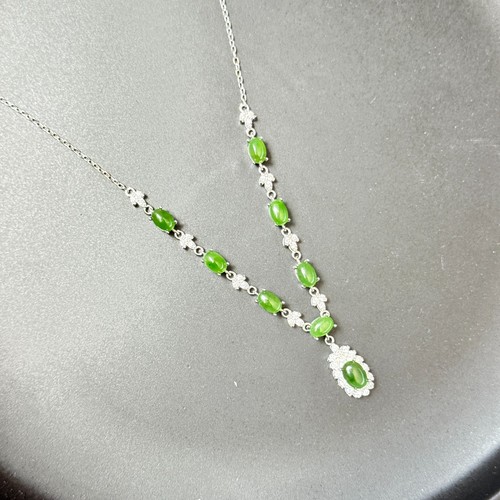 925 Sterling Silver Necklace 6x4mm Oval Green Emerald Gemstone Bridal Jewelry - Picture 9 of 9