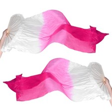 1 Pair Women Folding Belly Dance Silk Veil 59", White Gradient Pink