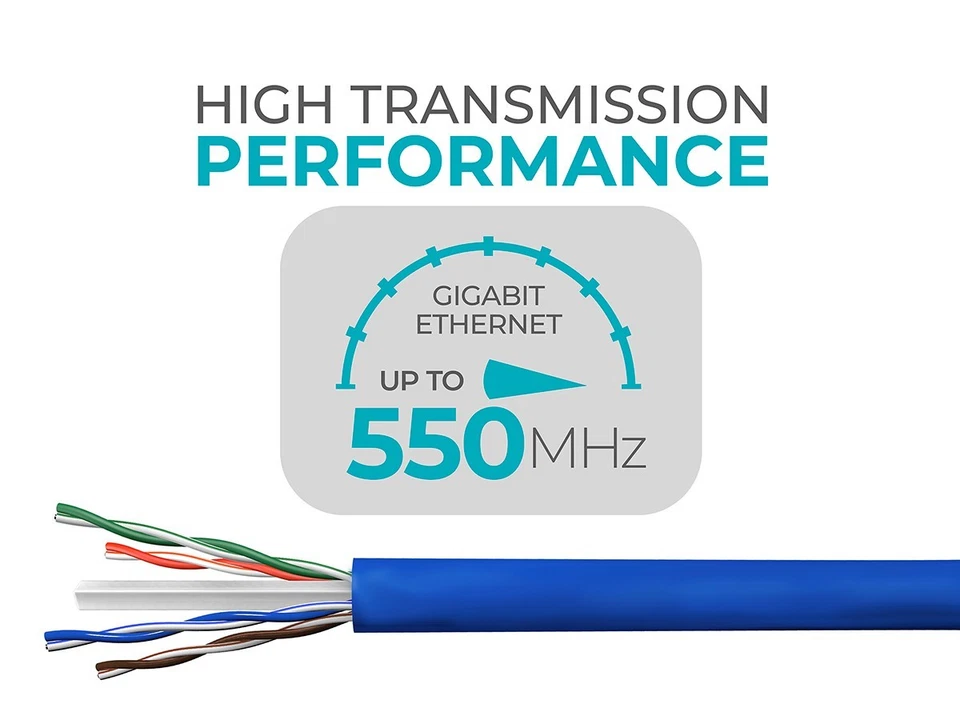 Cat6 Ethernet Bulk Cable Solid 500Mhz UTP Copper Wire 23AWG 1000ft Blue CMR Wire - Image 2 of 4