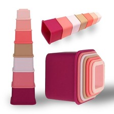 Baby Stacking Cups - Square Silicon Nesting Cups For Kids